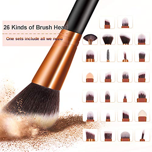 23Pcs Pro Makeup Brushes, Shiny Makeup Brush Set, Foundation Powder Liquid Brushes, Cream Concealers Eyeshadows Blush…