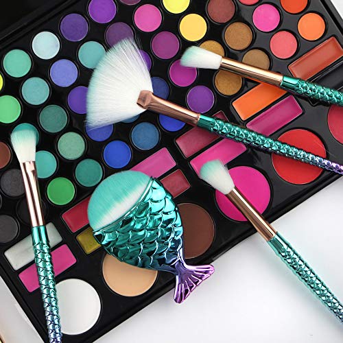 Mermaid Makeup Brushes, 11PCs Professional Makeup Brush Set Foundation Face Powder Eyeshadow Blending Blush Brush Color…