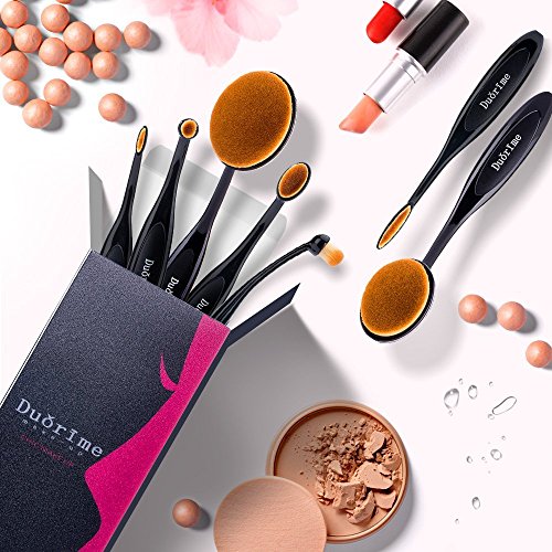 Duorime New 7pcs Black Oval Toothbrush Makeup Brush Set Cream Contour Powder Concealer Foundation Eyeliner Cosmetics…