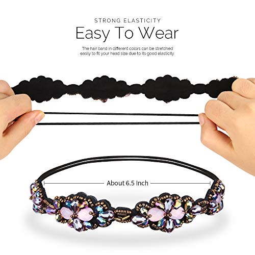 Teenitor 5pcs Beaded Headband for Women, Crystal Rhinestone Headband for Women Girls