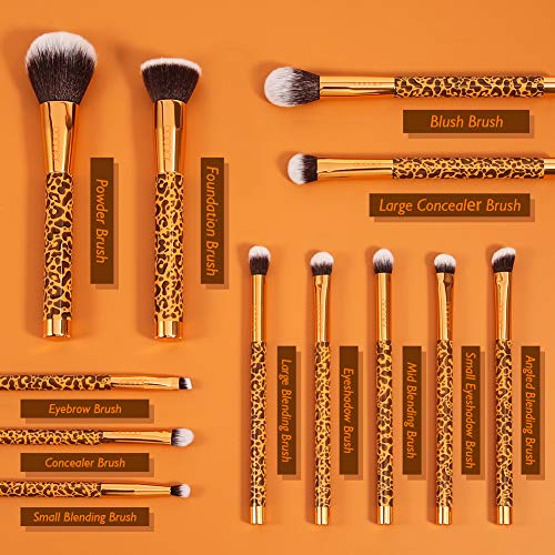 Docolor Makeup Brushes Leopard 12 Pieces Professional Makeup Brush Set Premium Synthetic Brushes Set Kabuki Foundation…