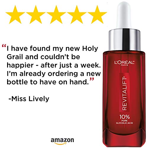 L’Oreal Paris Revitalift 10% Pure Glycolic Acid Face Serum, Visibly Evens Tone & Reduce Wrinkles, Fragrance Free 1.0 fl…