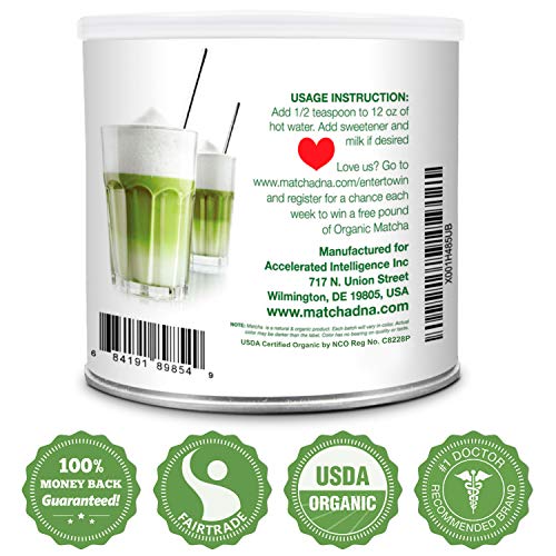 MATCHA DNA Certified Organic Matcha Green Tea Powder (16 oz TIN CAN)
