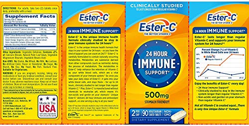 Ester-C 500 mg 24 Hour Vitamin C Tablets for Immune Support, Vitamin C Supplement, 90 Count