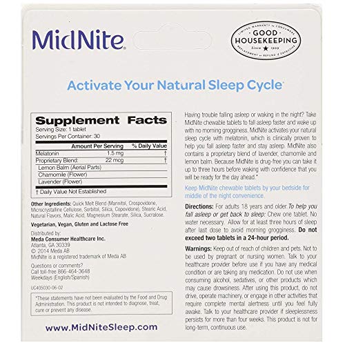MidNite Sleep Aid for Occasional Sleeplessness, 30 Chewable Cherry Tablets (Value Pack of 2)