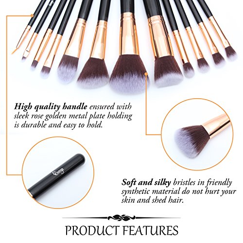 Qivange Makeup Brushes, Professional Foundation Eyeshadow Blending Brushes Set with Brush Holder+ Sponge & Brush Cleaner…