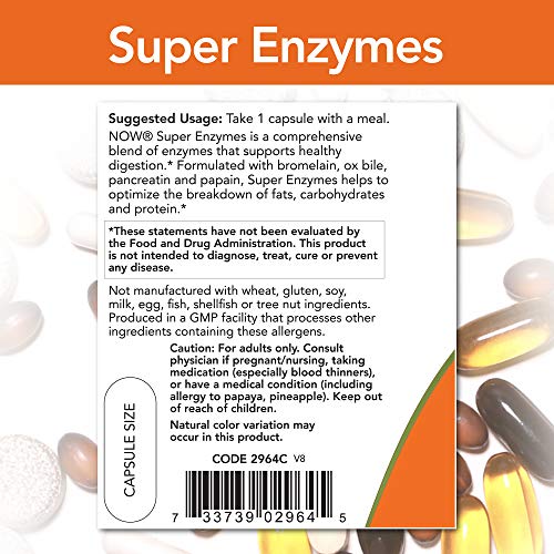NOW Supplements, Super Enzymes, Formulated with Bromelain, Ox Bile, Pancreatin and Papain,180 Capsules