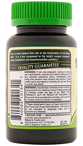 Nature’s Truth Ferrous Sulfate Iron 65 mg Supplements, 120 Count
