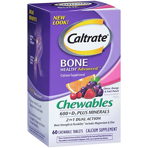 Caltrate Chewables 600 Plus D3 Plus Minerals Calcium Vitamin D Supplement, Cherry, Orange and Fruit Punch – 60 Count
