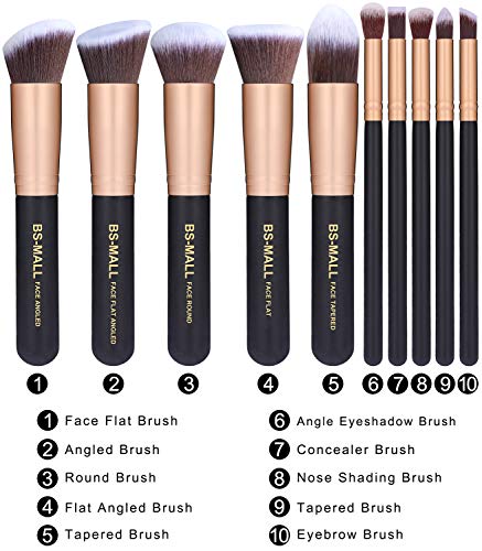BS-MALL Makeup Brushes Premium Makeup Brush Set Synthetic Kabuki Cosmetics Foundation Blending Blush Eyeliner Face…