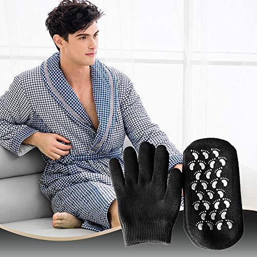Gel Moisturizing Gloves and Spa Socks Cotton for Dry Cracked Heels Feet Skin Repair Treatment for Men and Women in Dry…