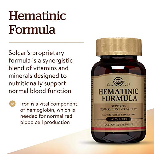 Solgar Hematinic Formula, 100 Tablets – Supports Normal Blood Function – Contains B12, Chelated Iron & Buffered Vitamin…
