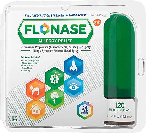 Flonase Allergy Relief Nasal Spray, 24 Hour Non Drowsy Allergy Medicine, Metered Nasal Spray – 120 Sprays, 0.54 Fl Oz…