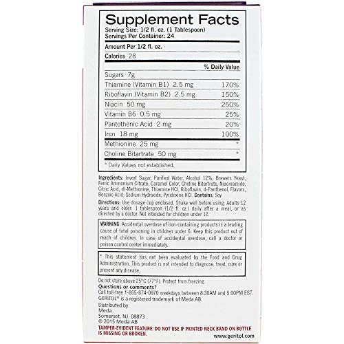 Geritol, Liquid Vitamin and Iron Supplement, Energy Support, Contains High Potency B-Vitamins and Iron, Pleasant Tasting…