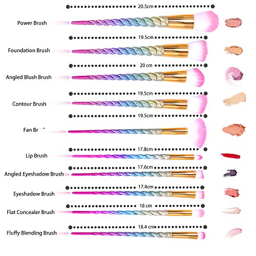 16PCS Makeup Brush Set, MYSWEETY 2020 12PCS Foundation Colorful Unicorn Blending Cosmetic Eyeshadow Brush + 2pcs…