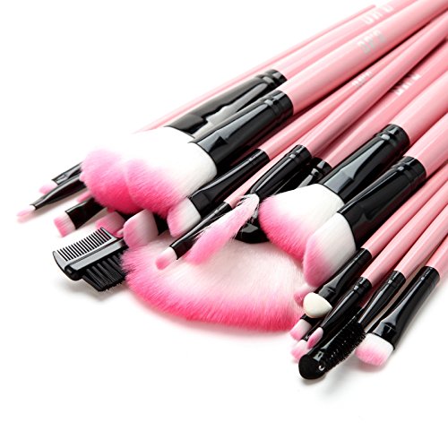 DRQ Makeup Brush Set,32 Pc Professional Wooden Handle Makeup Brushes Set in Pink Case,Foundation Brush Blending Face…