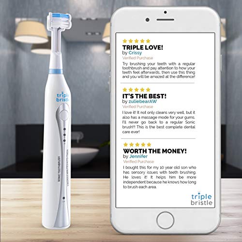 Triple Bristle Original Sonic Toothbrush | Rechargeable 31,000 VPM Tooth Brush | Patented 3 Head Design | Angled…