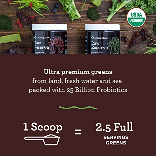 Amazing Grass Raw Reserve: Ultra Premium Greens and Probiotics, 2.5 Servings of Greens per Scoop, Original Flavor, 30…