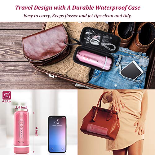 Water Dental Flosser Cordless for Teeth: Portable Oral Irrigator Rechargeable Collapsible Travel Teeth Cleaner with Case…
