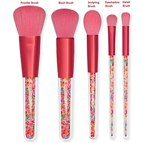 Cute Makeup Brush Set-5pcs Candy Quicksand Transparent Handle Makeup Brushes Set For Blush, Foundation, Eyebrow…