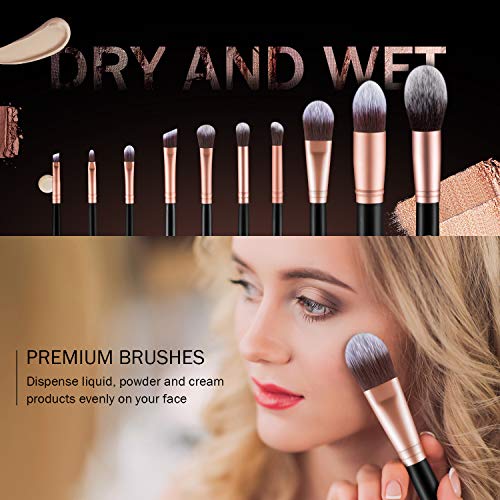 BS-MALL Makeup Brushes Premium Synthetic Foundation Powder Concealers Eye Shadow Makeup Brush Sets, Rose Golden, 17 Pcs