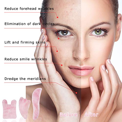 Gua Sha Massage Tool Rose Quartz Stone, BASVO Gua Sha Scraping Facial Tools for Skin Renewal SPA Acupuncture Scrapper…