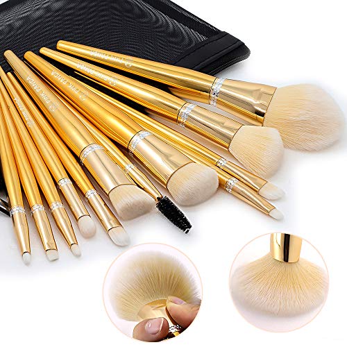 PINKPANDA 18k Gold-Plated Makeup Brushes 12 Pcs Professional Makeup Brush Set Premium Synthetic Cosmetic Foundation…