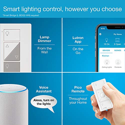 Lutron Caséta Wireless Single-Pole/3-Way Smart Lighting Lamp Dimmer and Remote Kit | P-PKG1P-WH | White