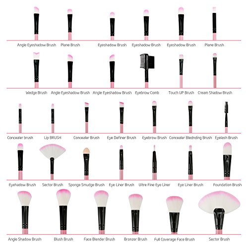DRQ Makeup Brush Set,32 Pc Professional Wooden Handle Makeup Brushes Set in Pink Case,Foundation Brush Blending Face…