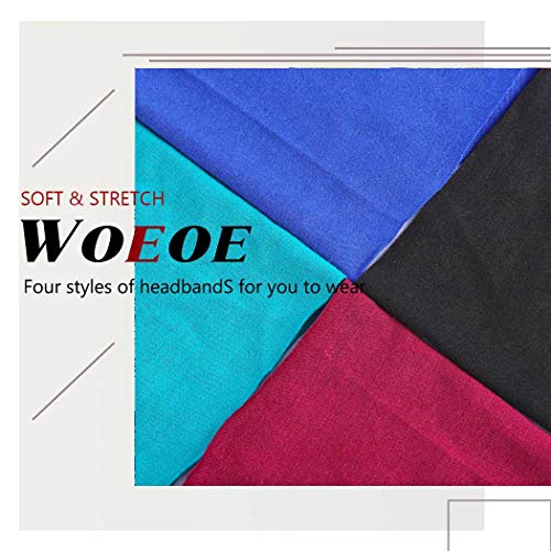 Woeoe Turban Yoga Headbands Black Stylish Wide Hair Bands Elastic Running Head wraps for Women and Girls (Pack of 4)