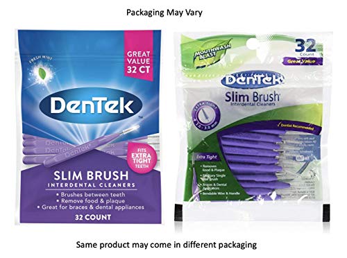 DenTek Slim Brush Advanced Clean Interdental Cleaners, Extra Tight, 32 Count