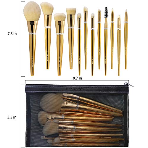 PINKPANDA 18k Gold-Plated Makeup Brushes 12 Pcs Professional Makeup Brush Set Premium Synthetic Cosmetic Foundation…
