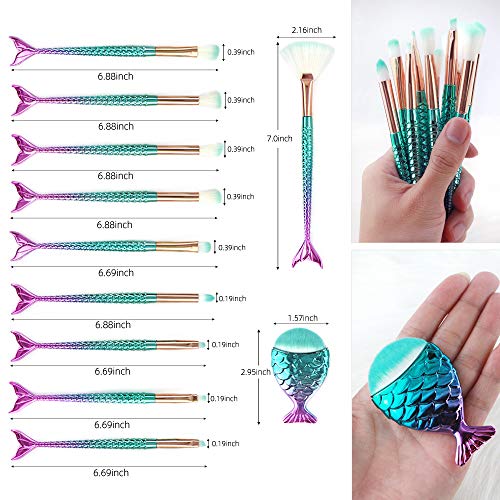 Makeup brushes set 11pcs Mermaid Makeup Brush Foundation Blending Blush Concealer Cosmetic Tools