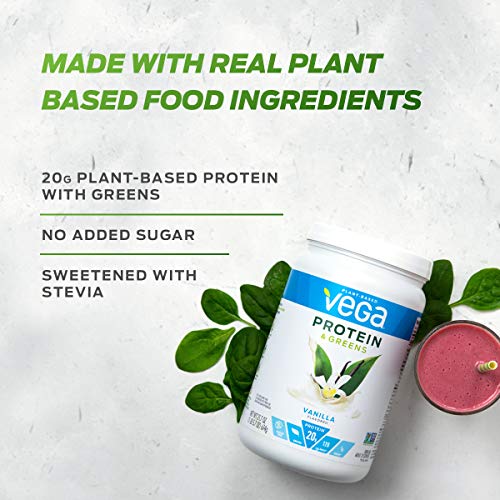 Vega Protein and Greens Vegan Protein Powder Vanilla (25 Servings) – 20g Plant Based Protein Plus Veggies, Vegan, Non…