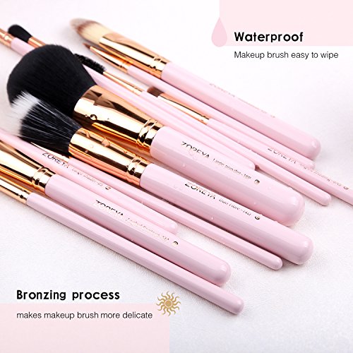 Zoreya Makeup Brush Set 12pcs Pink Synthetic Makeup Brushes Travel Set With Holder Makeup Brush Organizer Foundation…