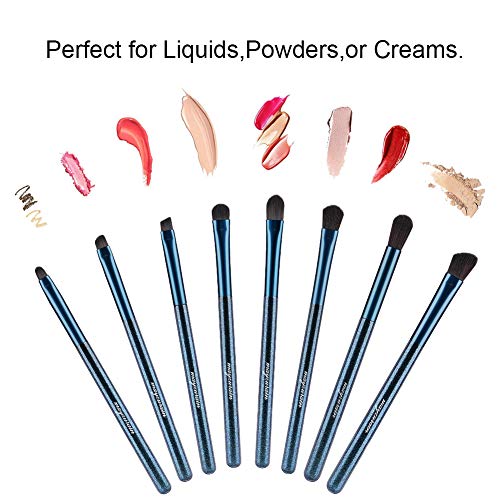 Makeup Eye Brushes 8 Pcs Kit Deep Starry Blue Makeup Eye Brushes Set With Travel Bag Case