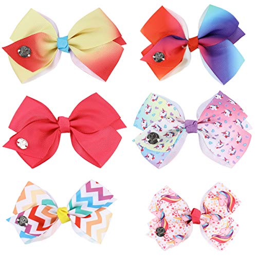 6 Pcs 5″ Large Hair Bows Clips for Girls, Hair Bows Alligator Clips for Girls Unicorn Grosgrain Ribbon Hair Barrettes Accessories for Toddler Kids Girls