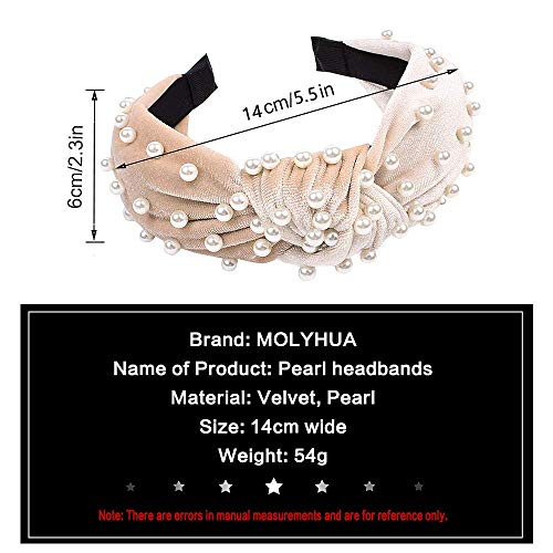 Pearl Knotted Headbands for Women 5 Colors, MOLYHUA Cross Knot Turban Headband Fashion Hair Bands Velvet Wide Headbands…