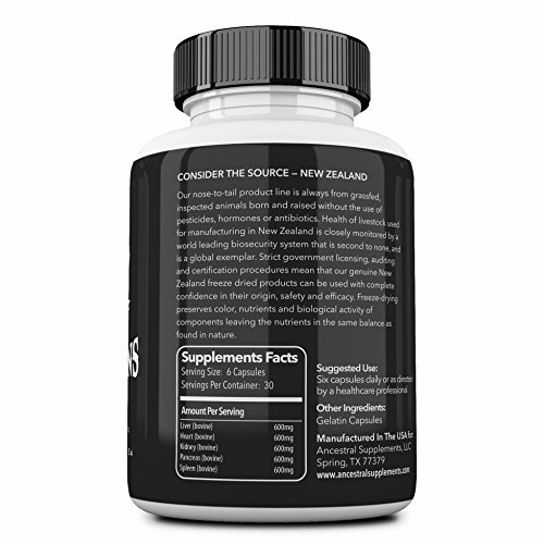 Ancestral Supplements Grass Fed Beef Organ Supplement, Supports Whole Body Wellness with Proprietary Blend of Liver…