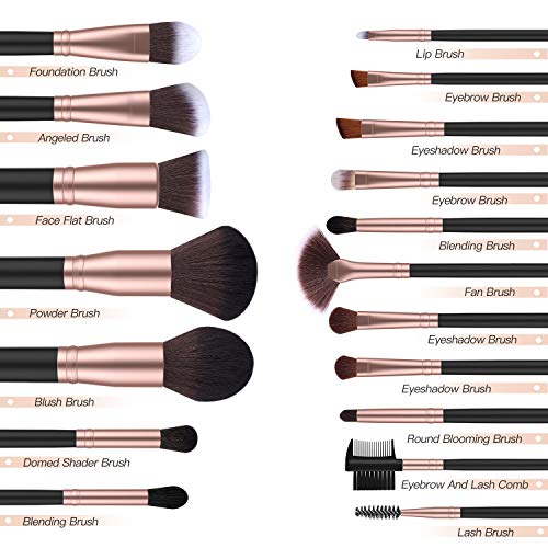 BESTOPE 18 Pcs Makeup Brushes Premium Synthetic Fan Foundation Powder Kabuki Brushes Concealers Eye Shadows Make Up…