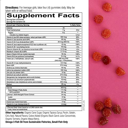 SmartyPants Teen Girl Formula, Daily Multivitamin Gummies: Vitamins C, B12, K, Zinc, & Biotin for Immune Support, Energy…