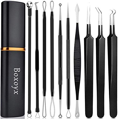 Pimple Popper Tool Kit – Boxoyx 10 Pcs Blackhead Remover Comedone Extractor Kit with Metal Case for Quick and Easy…