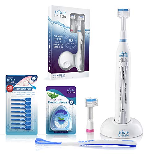 Triple Bristle Original Sonic Toothbrush | Rechargeable 31,000 VPM Tooth Brush | Patented 3 Head Design | Angled…