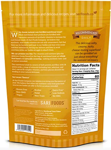 Non Fortified Nutritional Yeast Flakes, Whole Foods Based Protein Powder, Vegan, Gluten Free, Vitamins B, Beta-glucans…