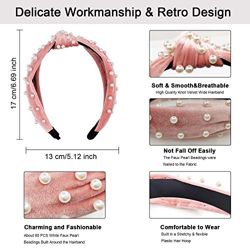 ForTomorrow 6 Pack Velvet Wide Pearl Headbands Twist Knot Turban Headband Vintage Retro Hairband with Faux Pearl Fashion…