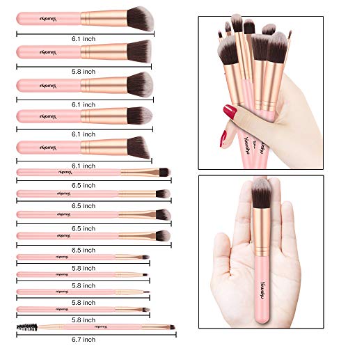 Makeup Brushes Set, Yuwaku Premium Synthetic 14pcs Kabuki Make Up Brush, Pink Foundation Powder Concealers Blush…