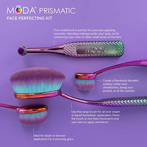 MODA Full Size Face Perfecting 4pc Oval Makeup Brush Set, Includes – Foundation, Contour, Detail Contour, and Concealer…