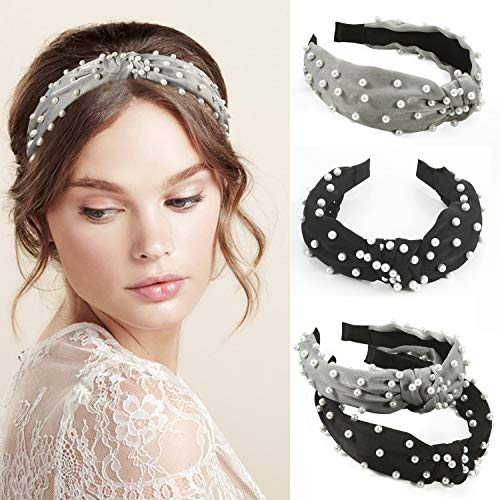 Nxconsu 6Pcs Headbands for Women Girls Pearl Knotted Bow Knitted 3 Styles Hair Bands Fashion Wide Comfort No Hurting…