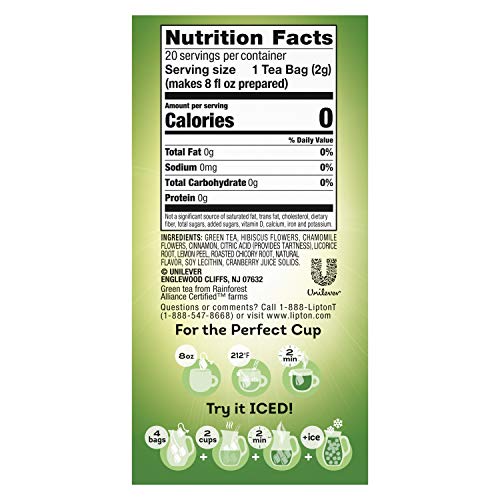 Lipton Green Tea Bags Flavored with Other Natural Flavors Cranberry Pomegranate Can Help Support a Healthy Heart 1.13 oz…