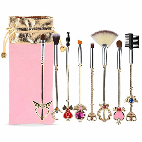 Coshine 8pcs Sailor Moon Makeup Brush Set With Pouch, Magical Girl Gold Cardcaptor Sakura Cosmetic Brushes With Cute…